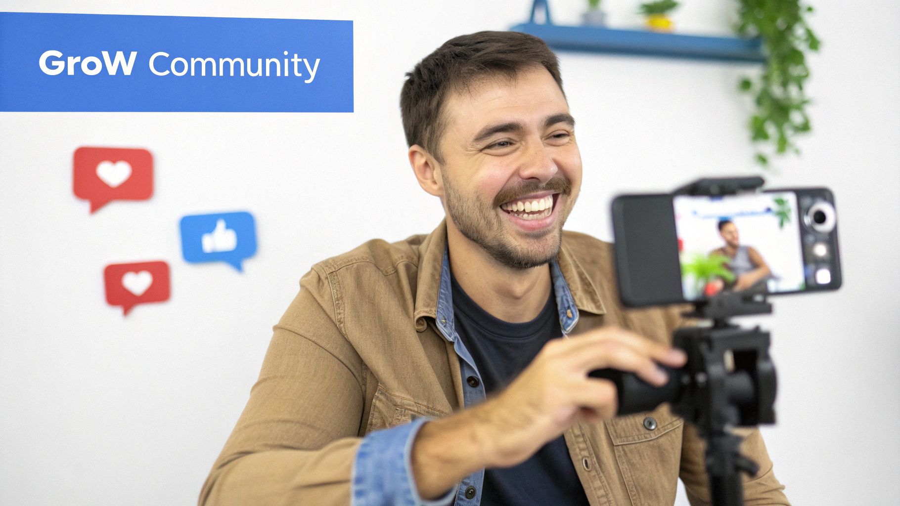 A smartphone displaying a YouTube Shorts video, with icons representing community and long-form video content floating around it.