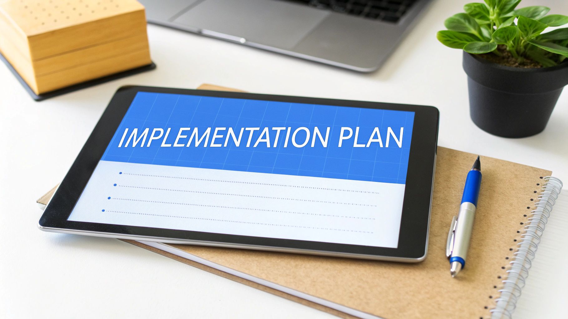 A person at a desk drawing out a plan on a piece of paper, with digital workflow icons overlaid