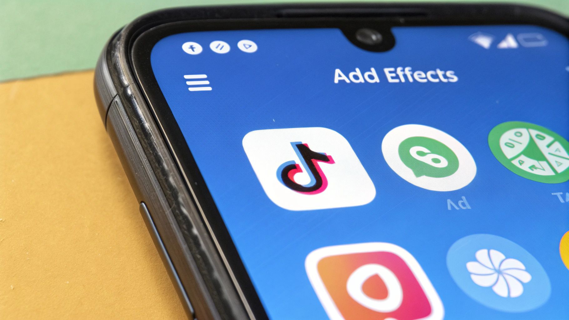 A close-up of a smartphone screen showing the TikTok post screen, with a focus on the caption and hashtag fields.