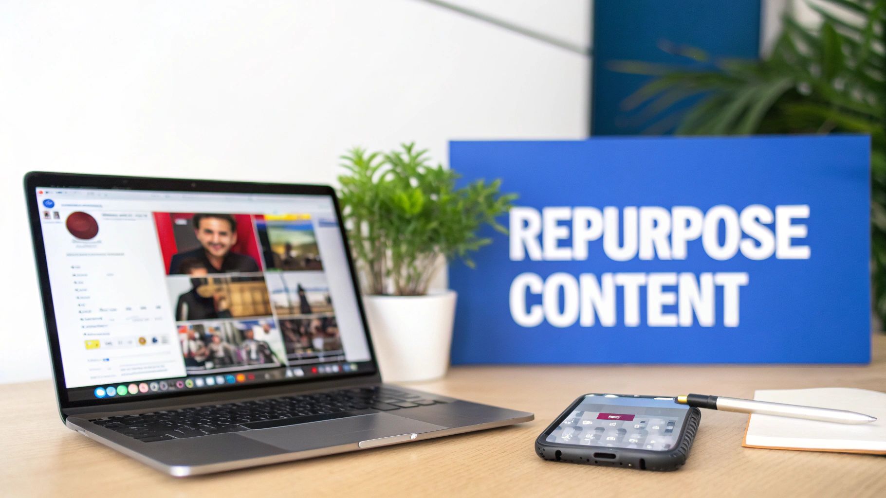 A smartphone displaying a video with social media icons for YouTube and Instagram floating around it, symbolizing content sharing between the platforms.