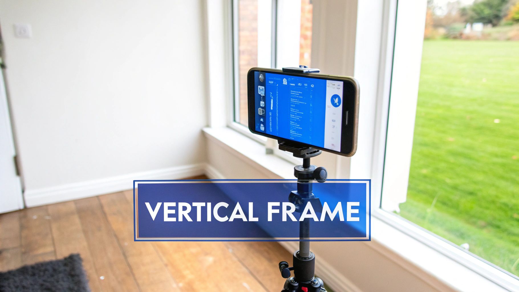 Smartphone mounted on tripod in vertical frame position for recording YouTube Shorts content