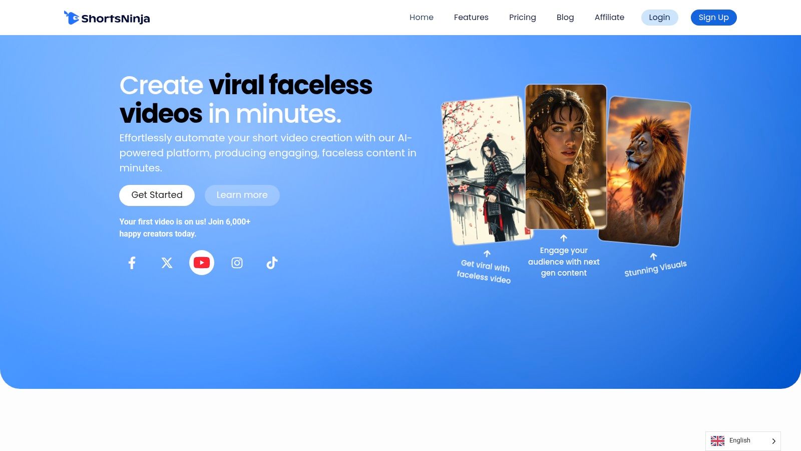 ShortsNinja AI Video Generator Interface