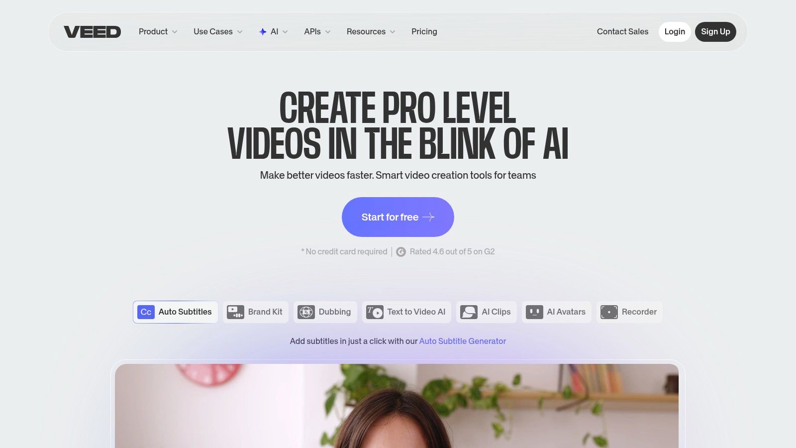 The VEED.io interface showing its AI video generation and editing features in a single dashboard.