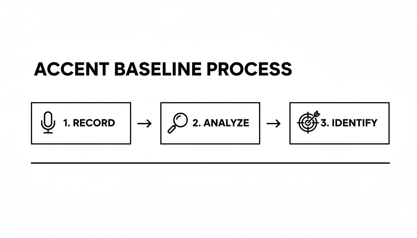 A diagram outlining the Accent Baseline Process with steps: 1. Record, 2. Analyze, and 3. Identify.