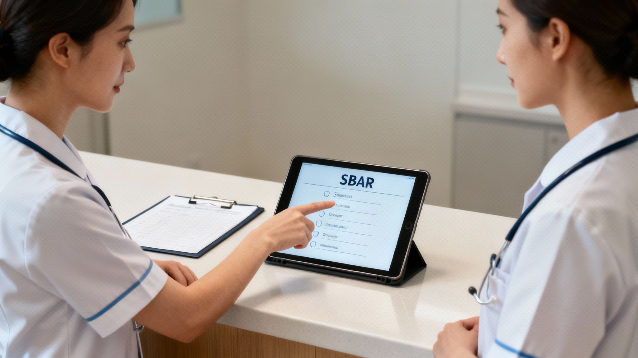 Nurse handing over notes