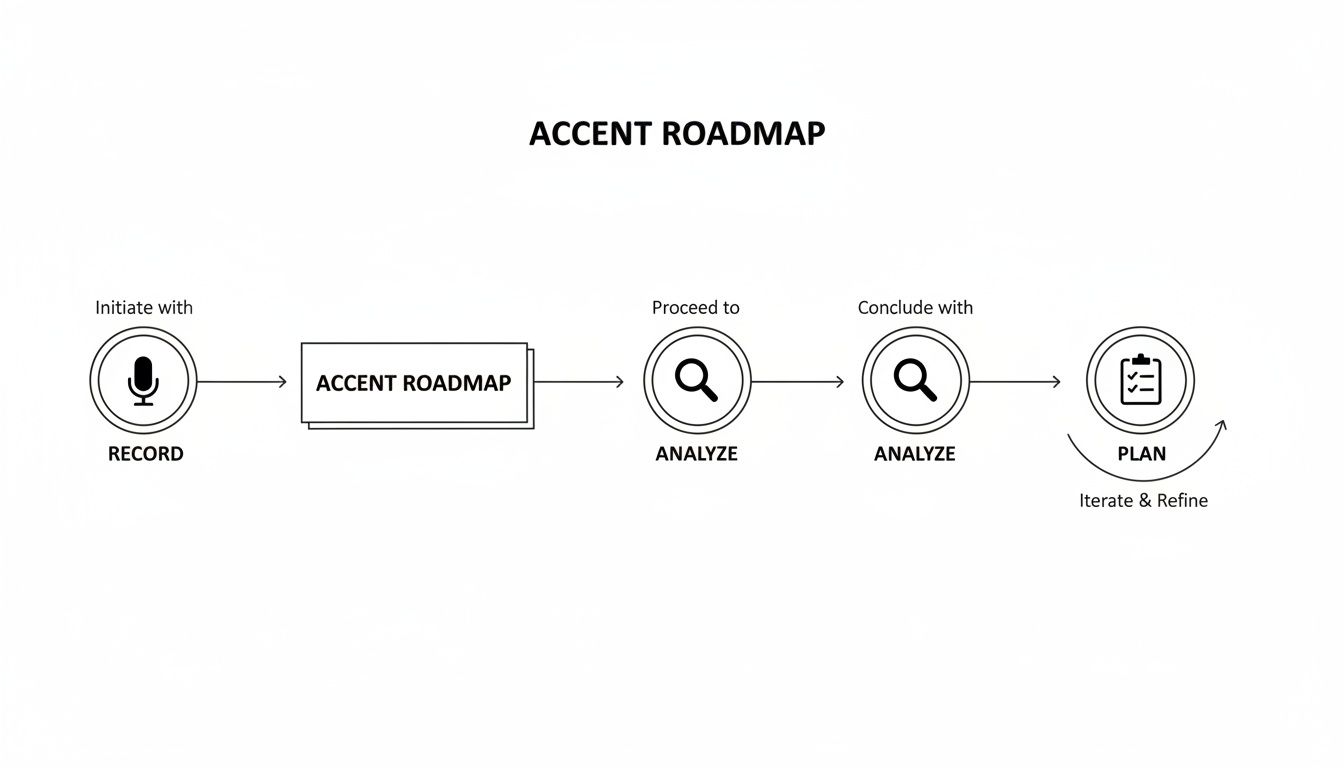 Flowchart illustrating the Accent Roadmap process: Record, Analyze, and Plan with iteration and refinement.