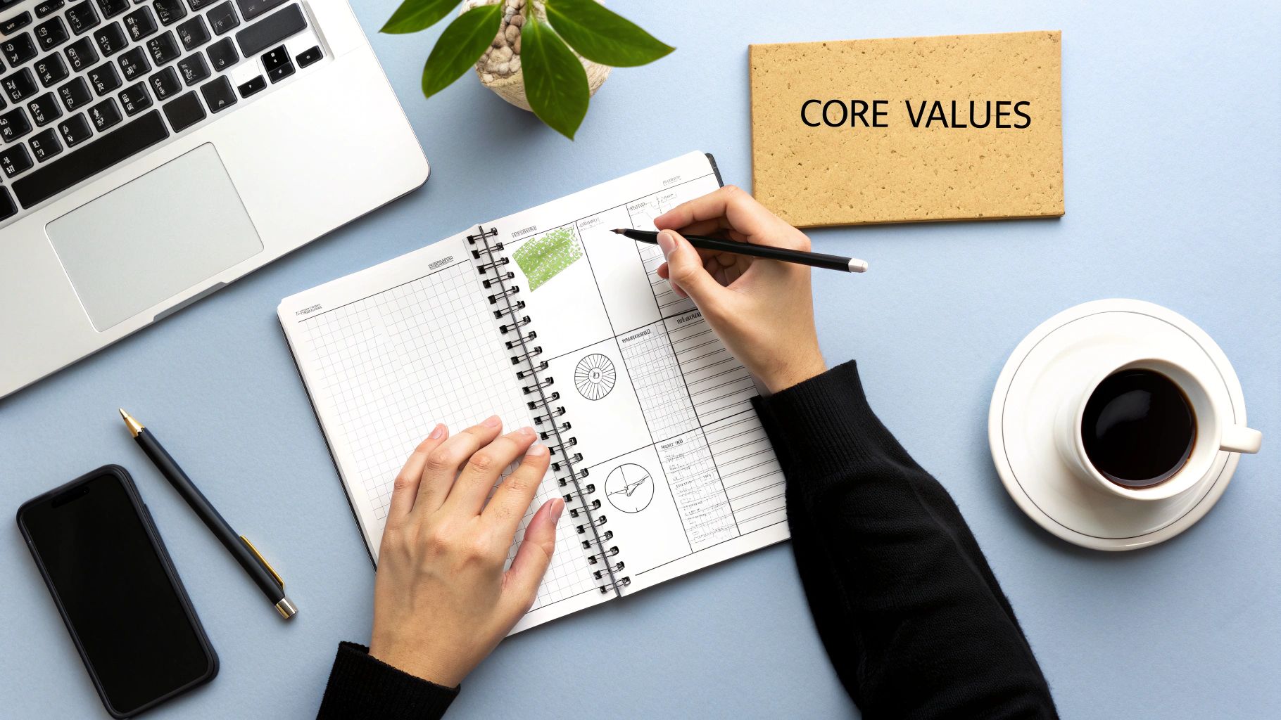 A collage of images representing brand identity concepts like mission, vision, and values.