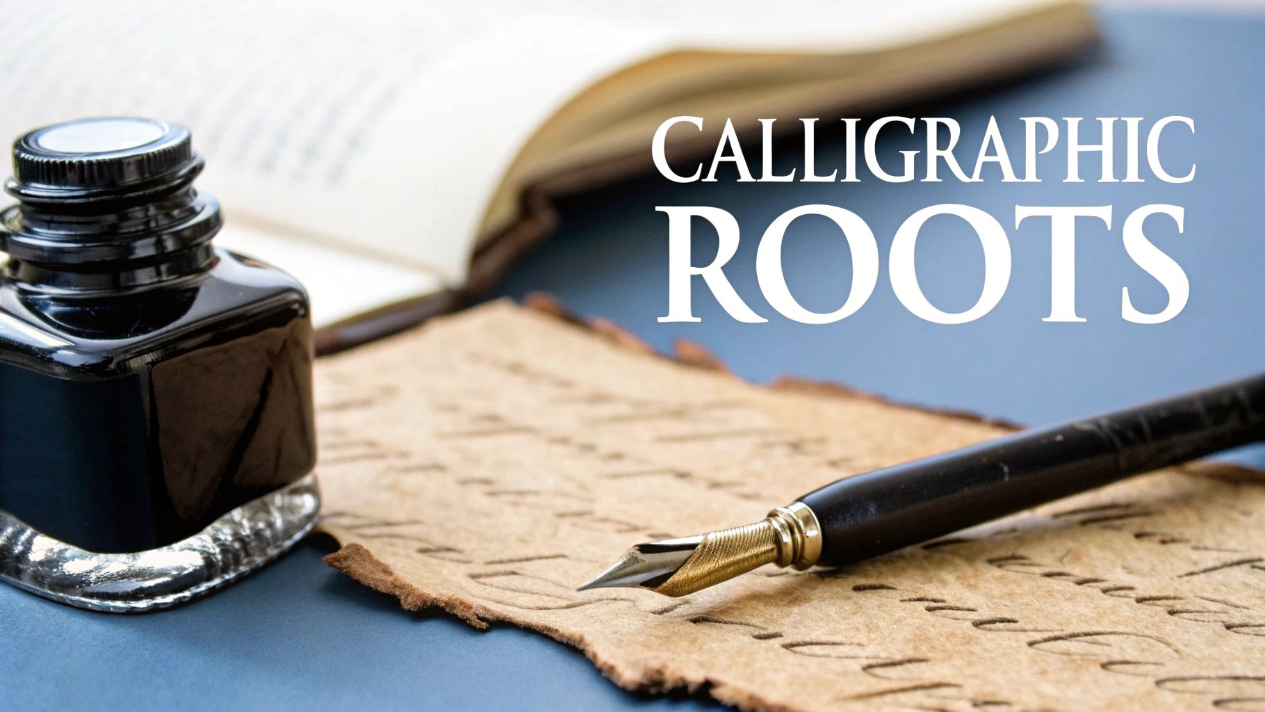 A classic calligraphic script being written with a traditional ink pen.