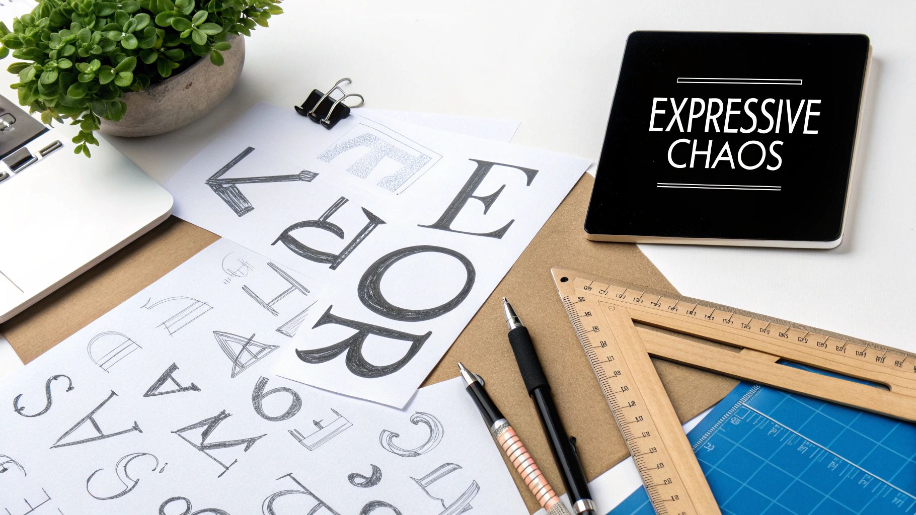 An expressive example of a stencil font showcasing unique letter breaks and a bold, modern feel.