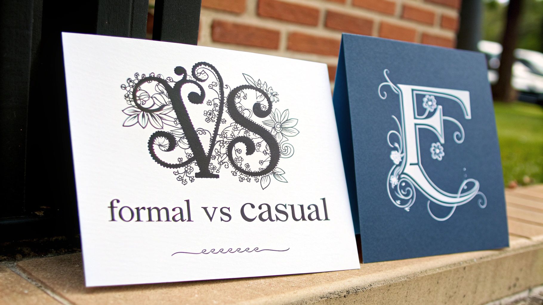 A collage showcasing the difference between formal script fonts and casual script fonts.
