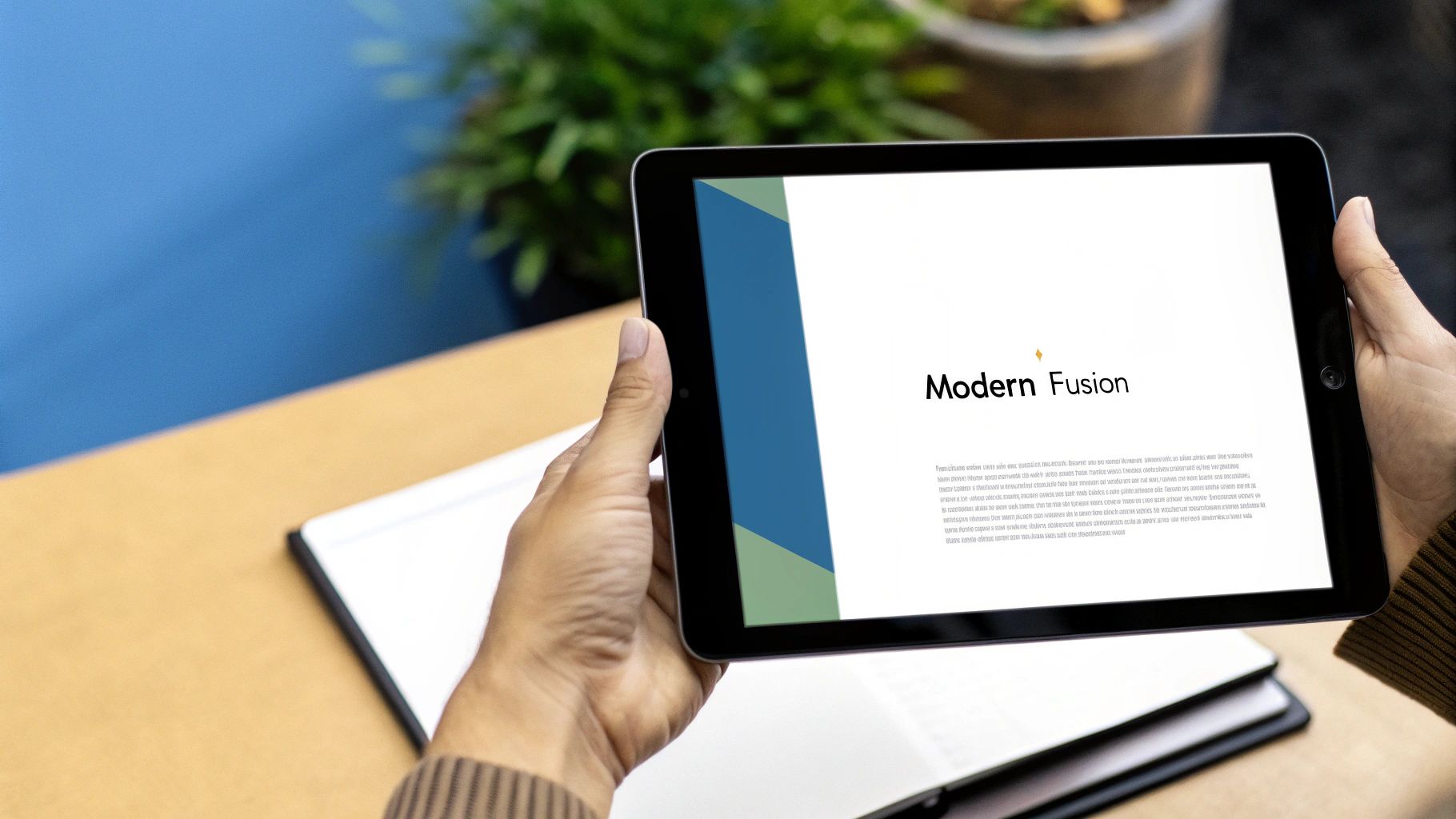 A modern design that uses a stencil font for a headline, balanced with a clean sans-serif for body text.