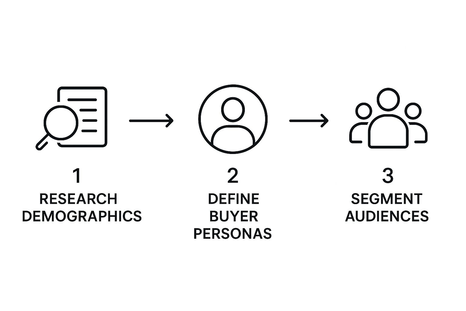 Infographic showing the flow from market data to specific audience segments for dealership Facebook ads