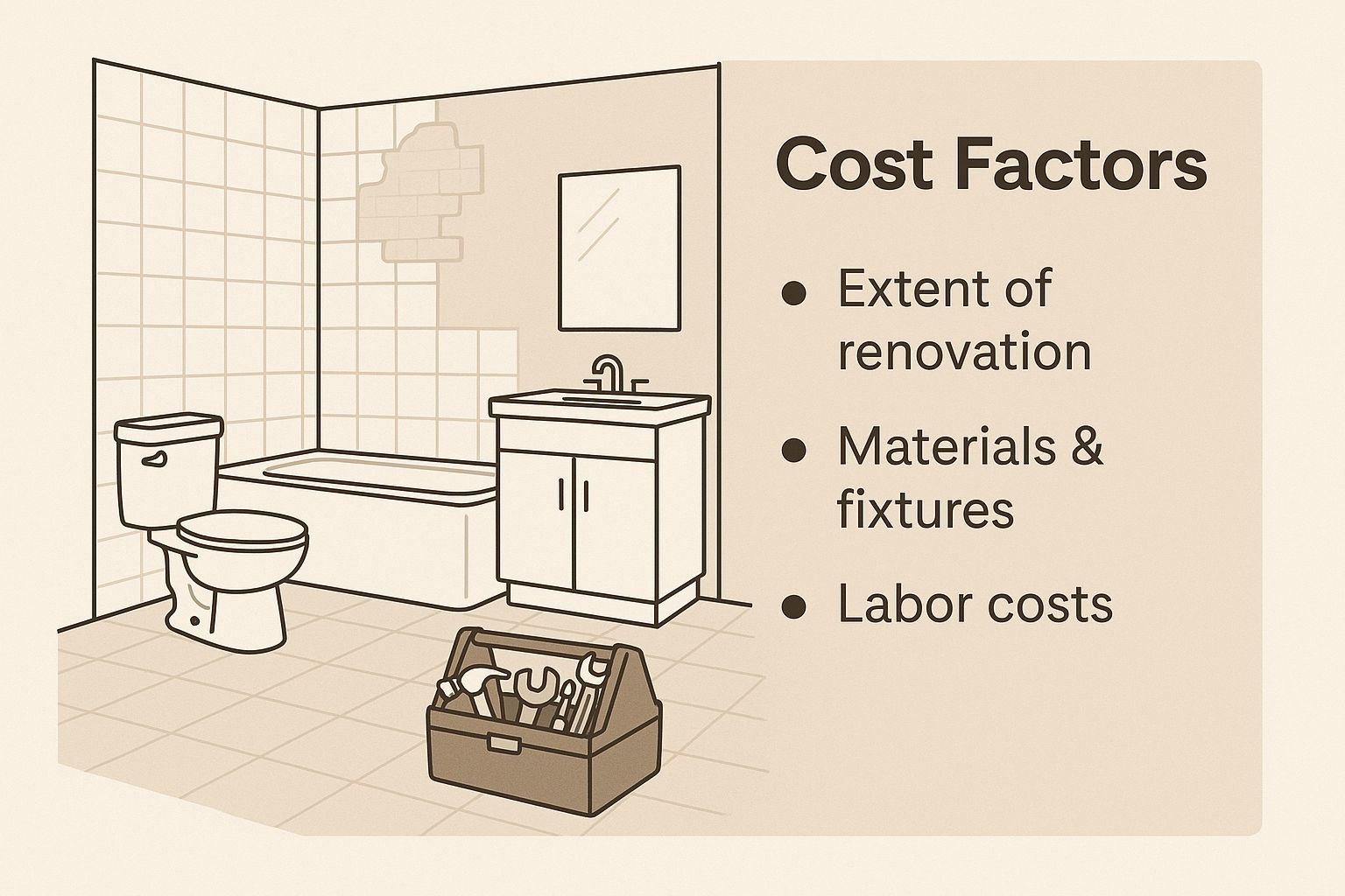 A detailed chart shows the cost breakdown of a shower remodel, with sections for materials, labor, and fixtures.
