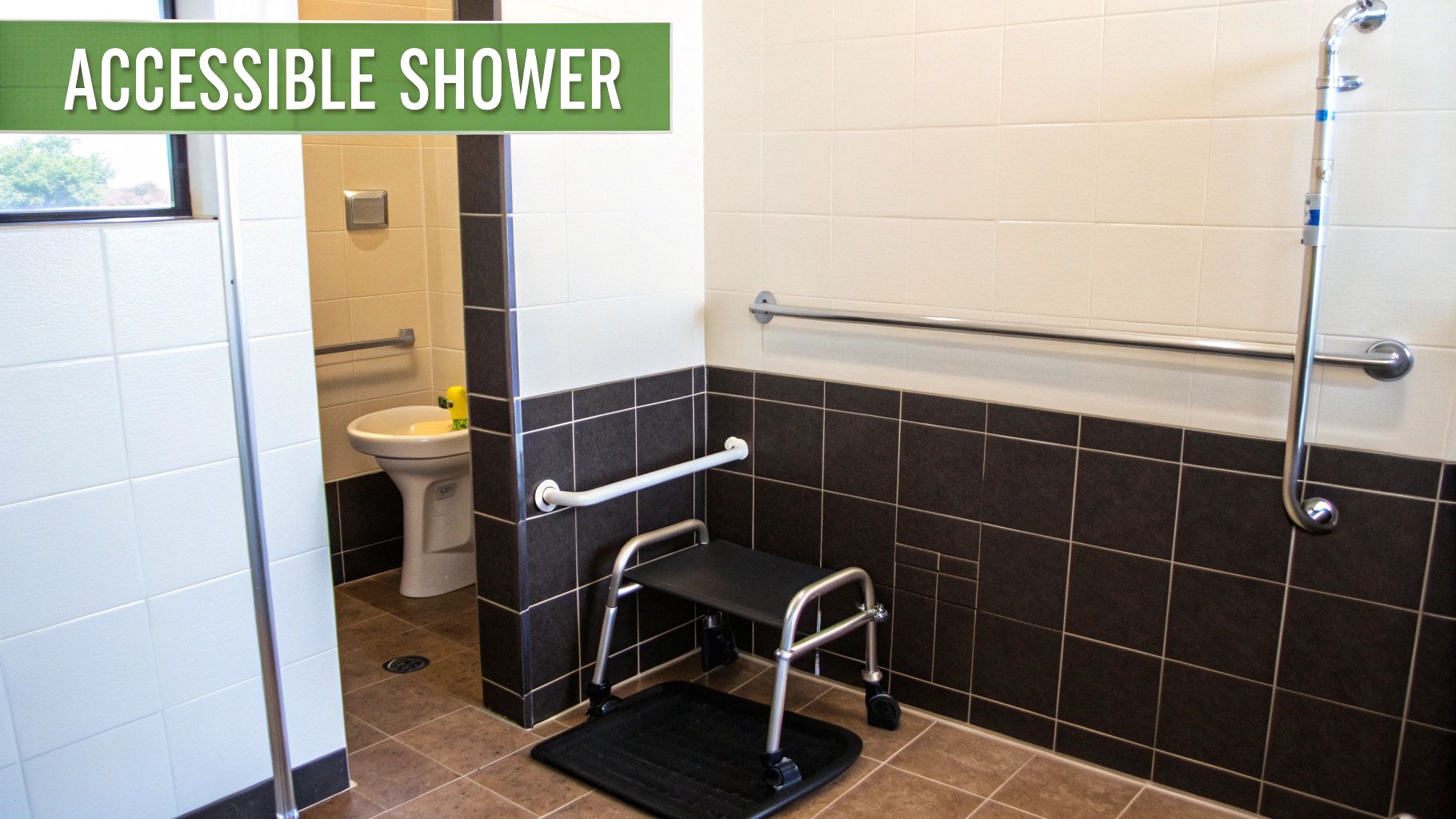 A spacious and modern walk-in shower with minimalist glass panels and a rainfall shower head.