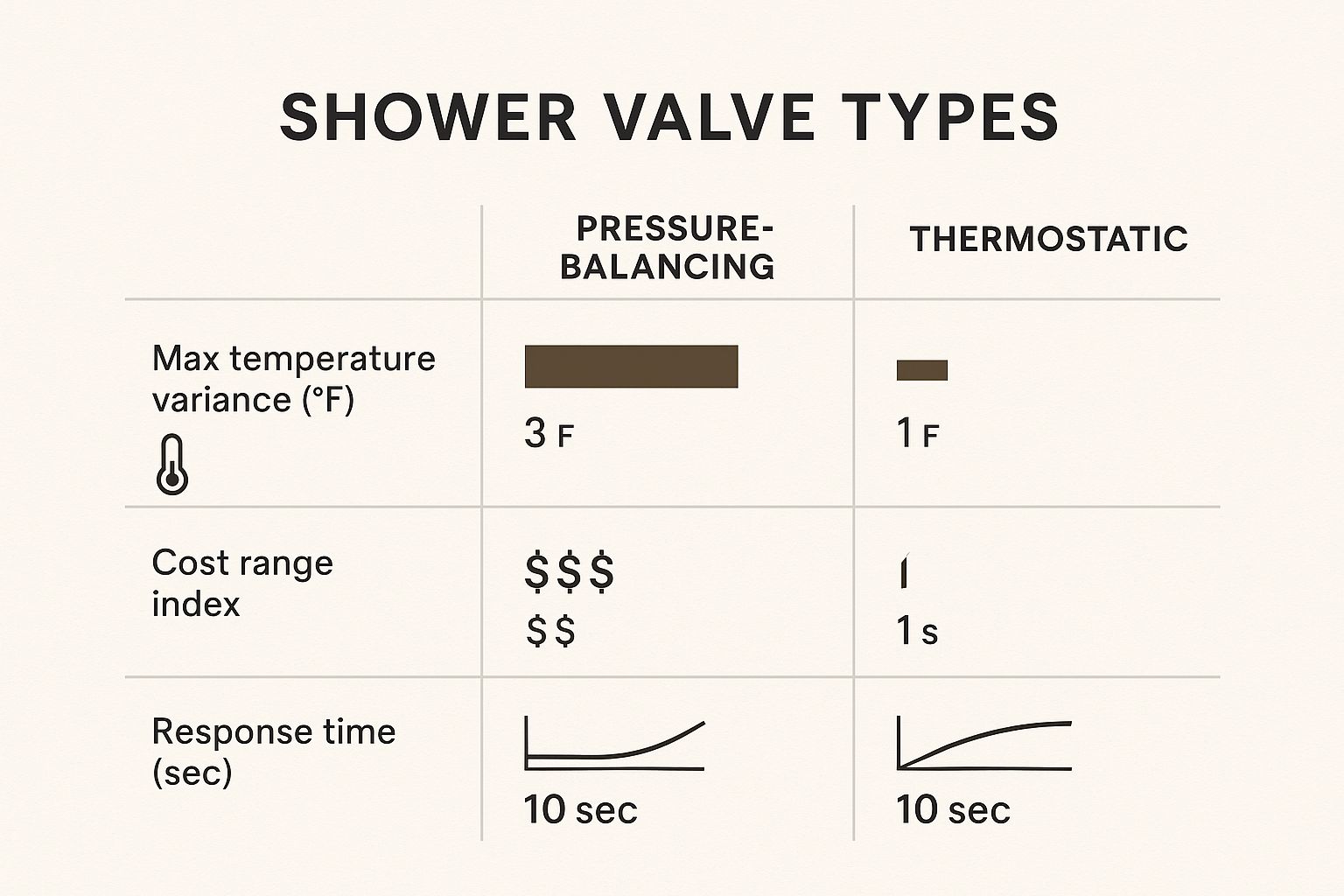 Infographic breaking down how different shower valves work