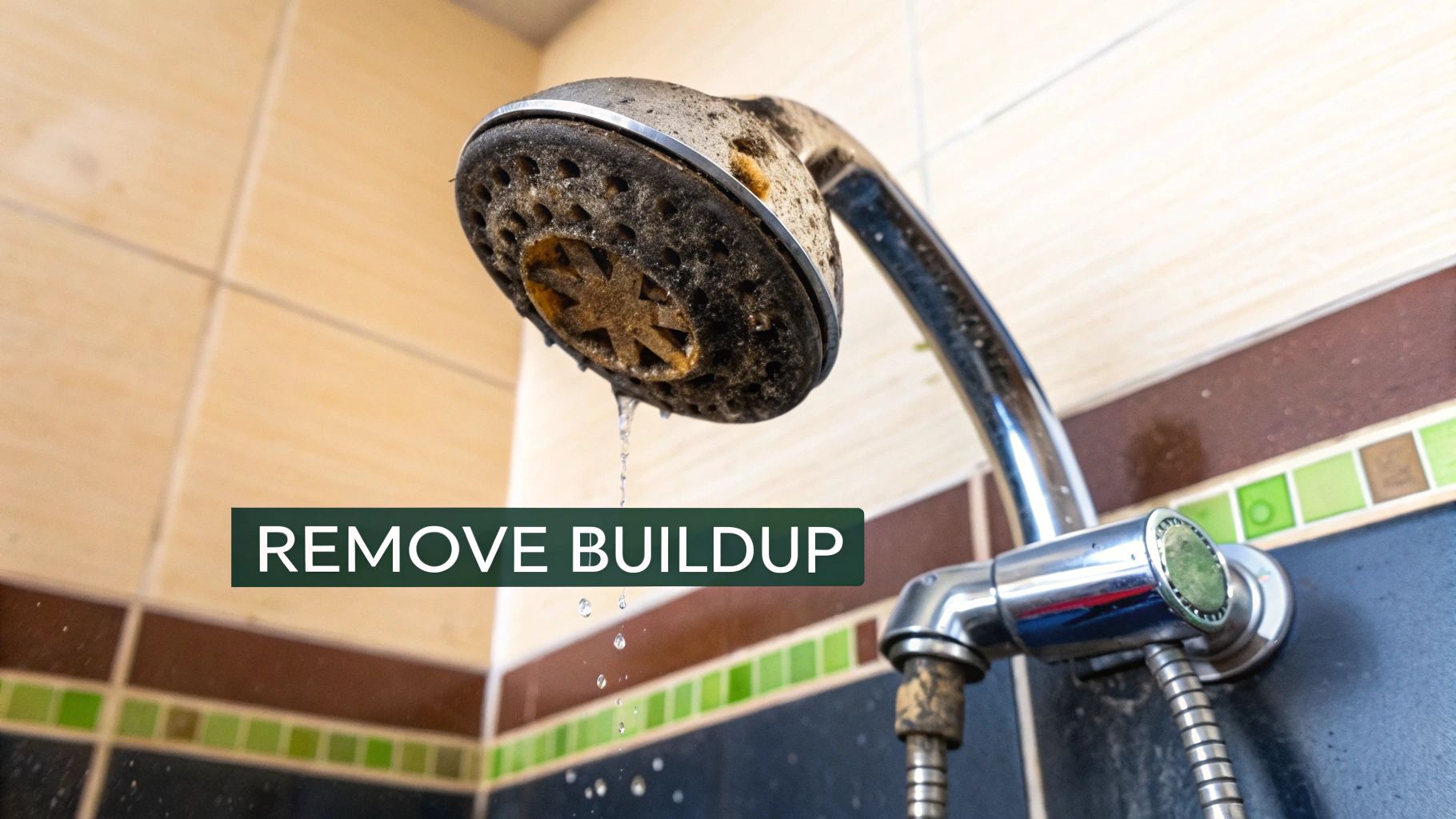 A modern, clean shower head with strong water flow.