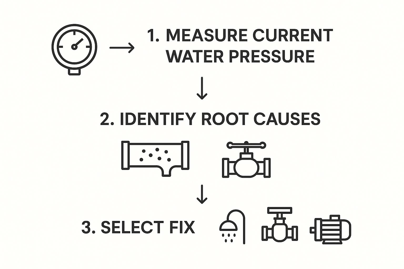 Infographic about how to increase pressure of water in shower