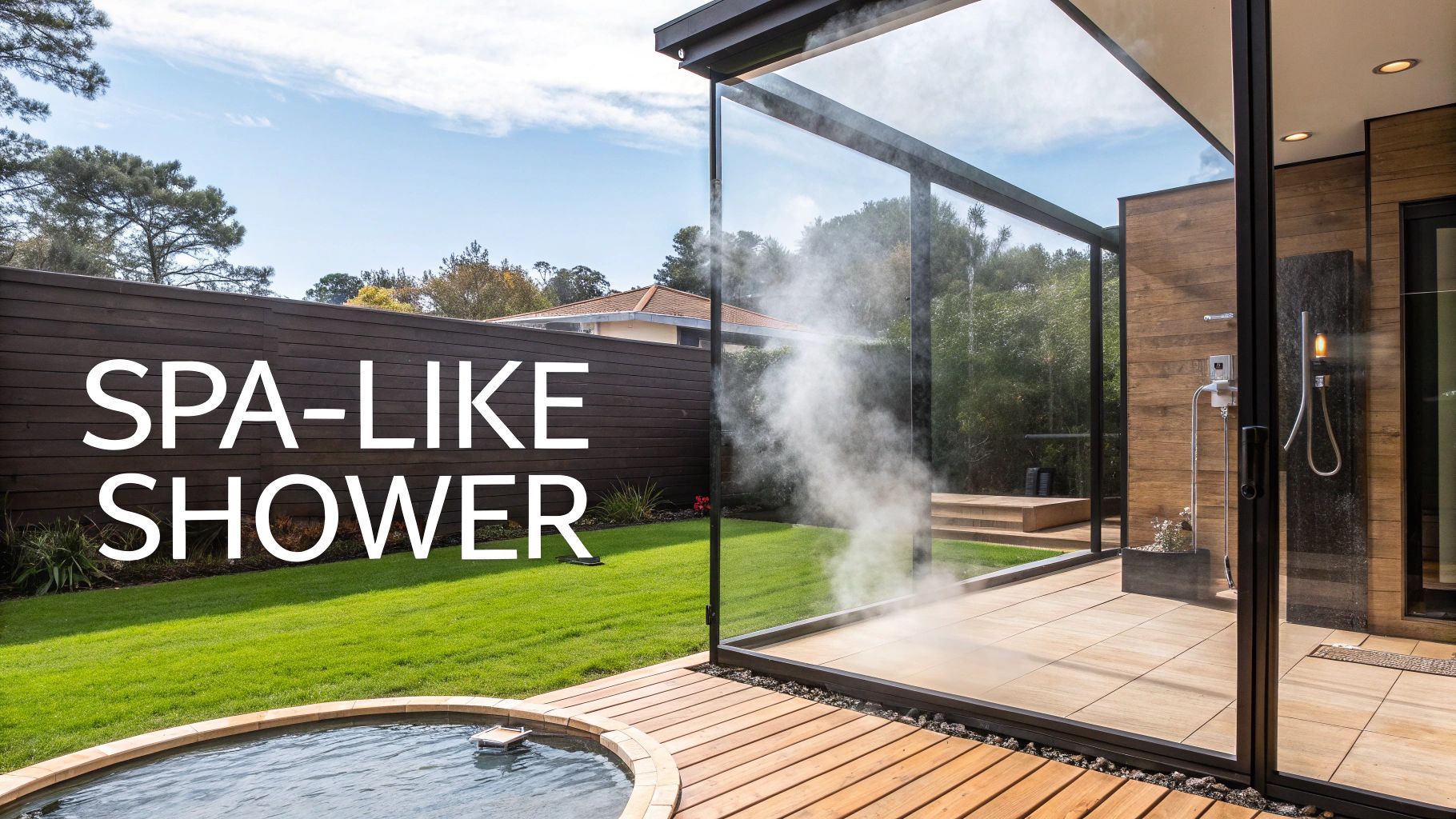 A modern, spa-like shower with a large rain shower head.