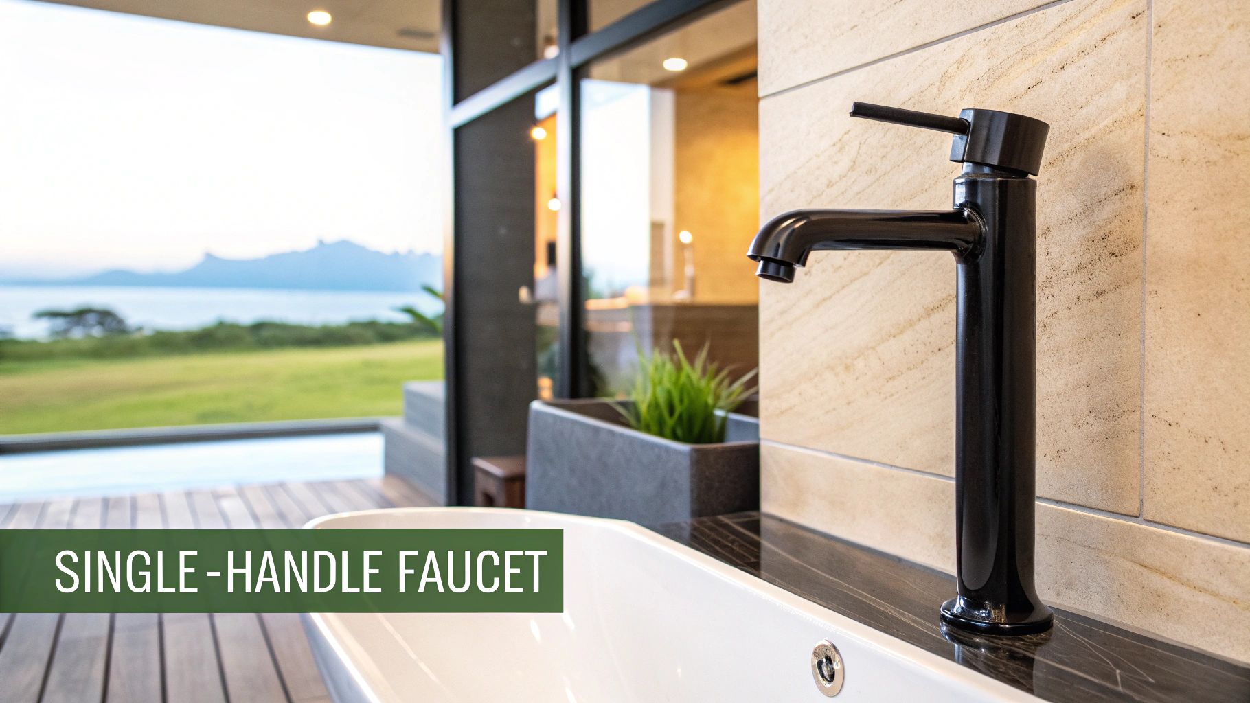 A modern bathroom with a single-handle manual shower faucet.