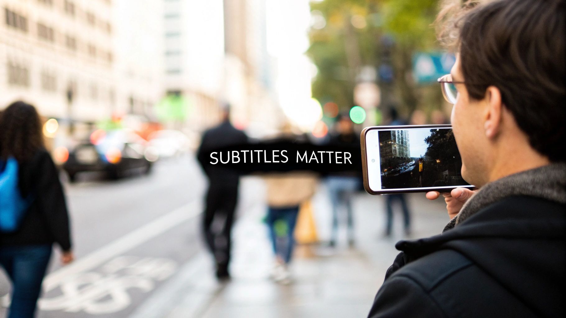 Person adding subtitles to a video on a laptop, showing a user-friendly interface.