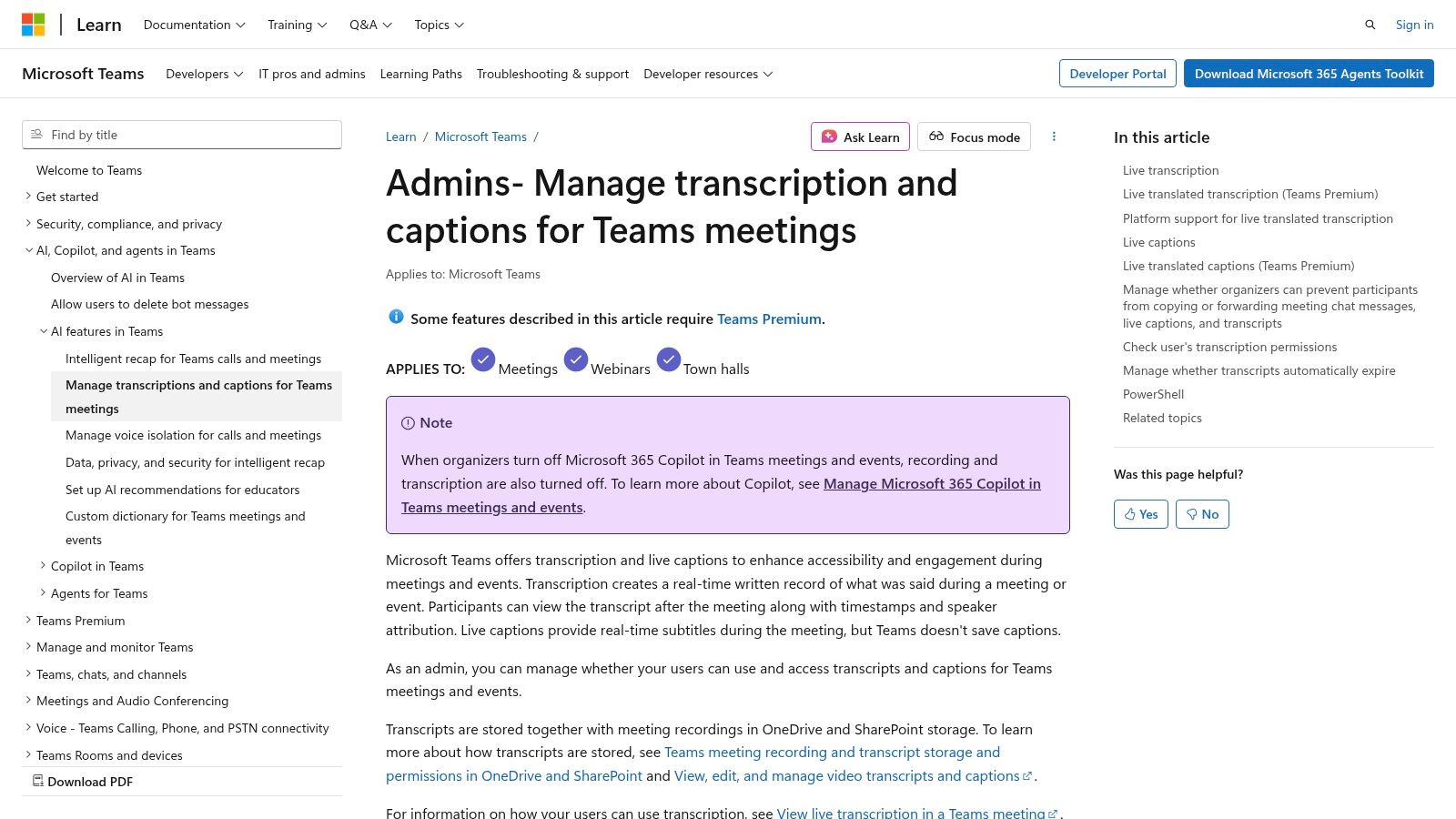 Microsoft Teams (Microsoft 365) — Live Transcription