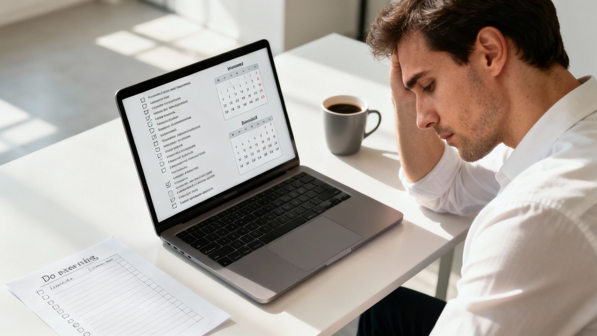 A marketing team collaborating on a content strategy, with digital icons representing automation floating around them.