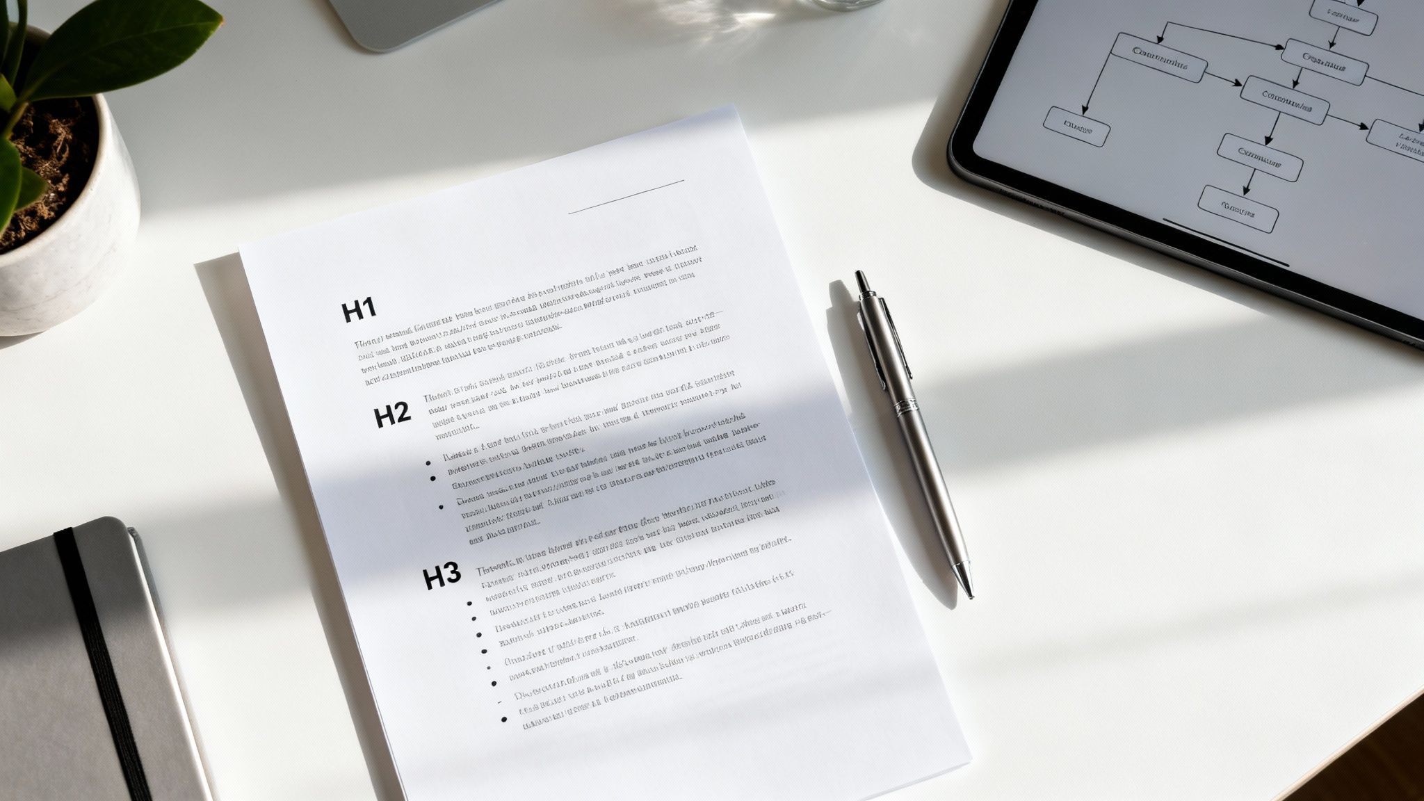 A writer working at a desk, surrounded by books and data charts, symbolizing in-depth content creation.