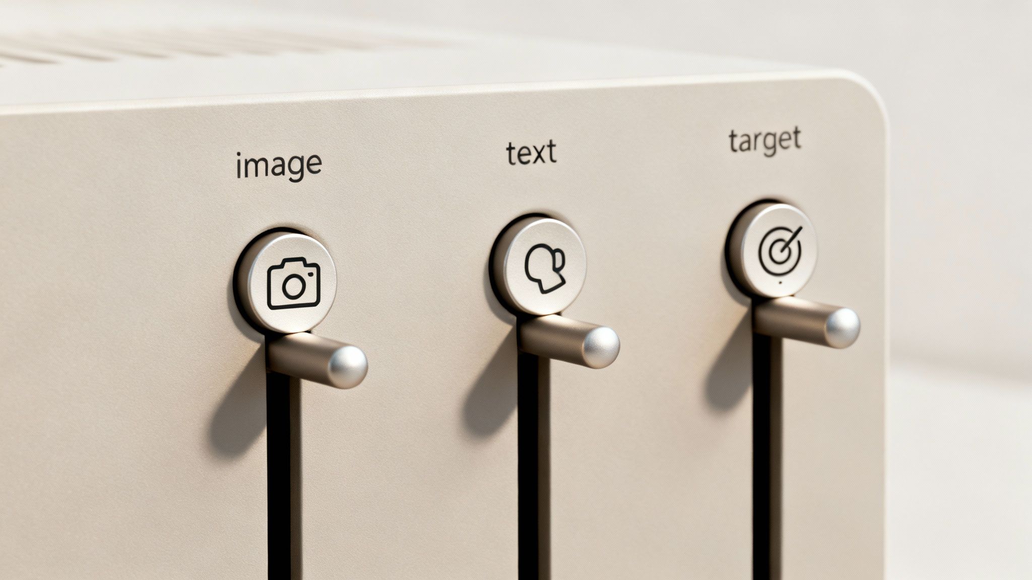 Three white control sliders are labeled 'image', 'text', and 'target' with icons.