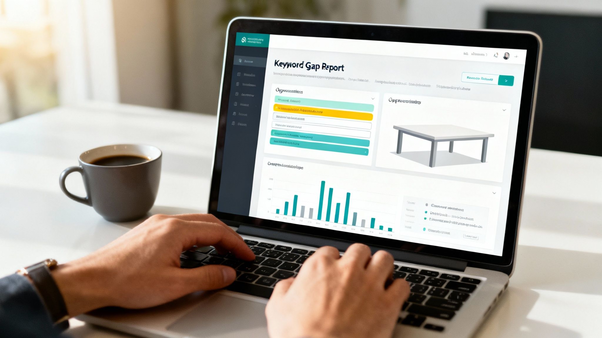A screenshot from Ahrefs' Content Gap tool showing a comparison of keyword rankings between competing domains.