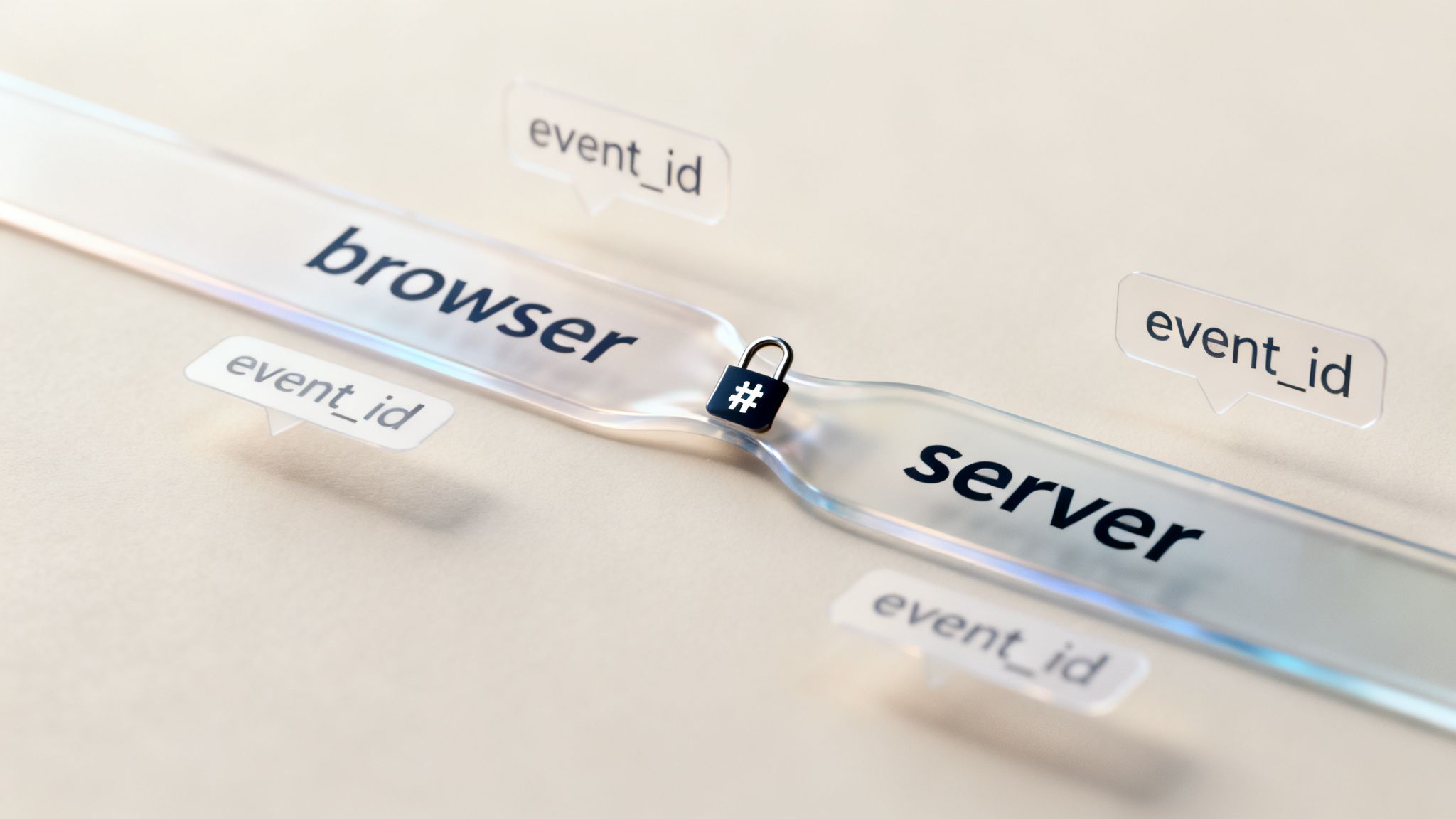 Illustration of browser-to-server connection secured by a padlock with event IDs.