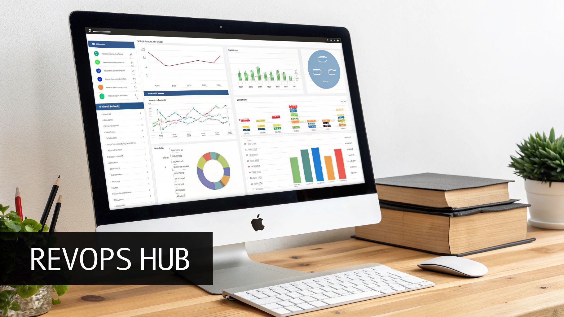 A computer displaying a RevOps hub dashboard with various sales and marketing analytics.