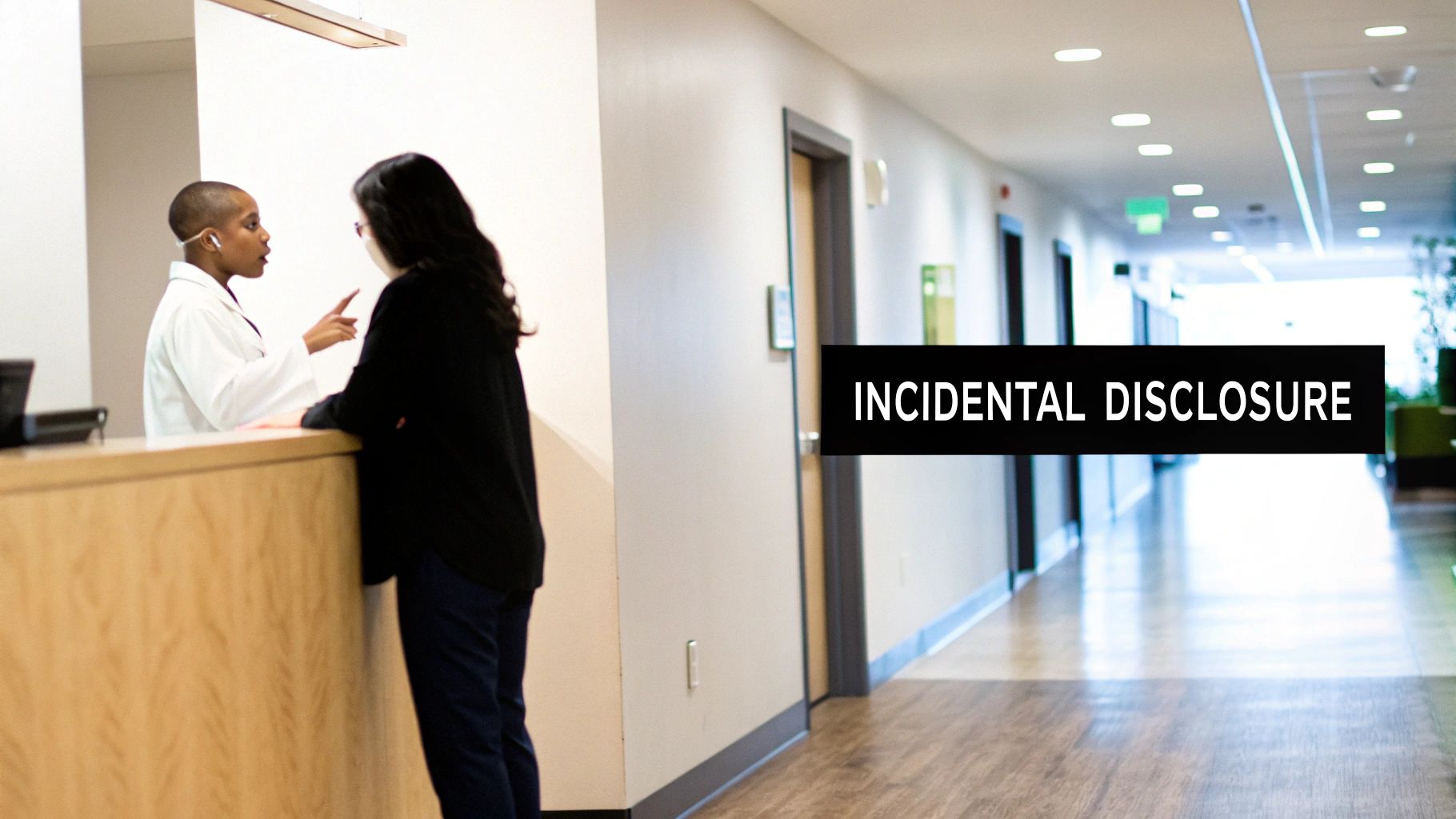 Two people discussing at a reception desk, with 'INCIDENTAL DISCLOSURE' text overlaid.