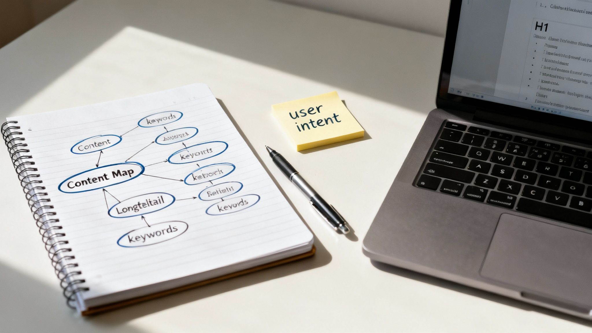 People collaborating on content ideas around a table