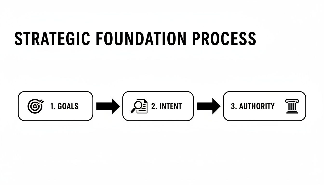 A process diagram outlining the Strategic Foundation Process, detailing steps from Goals to Intent and Authority.