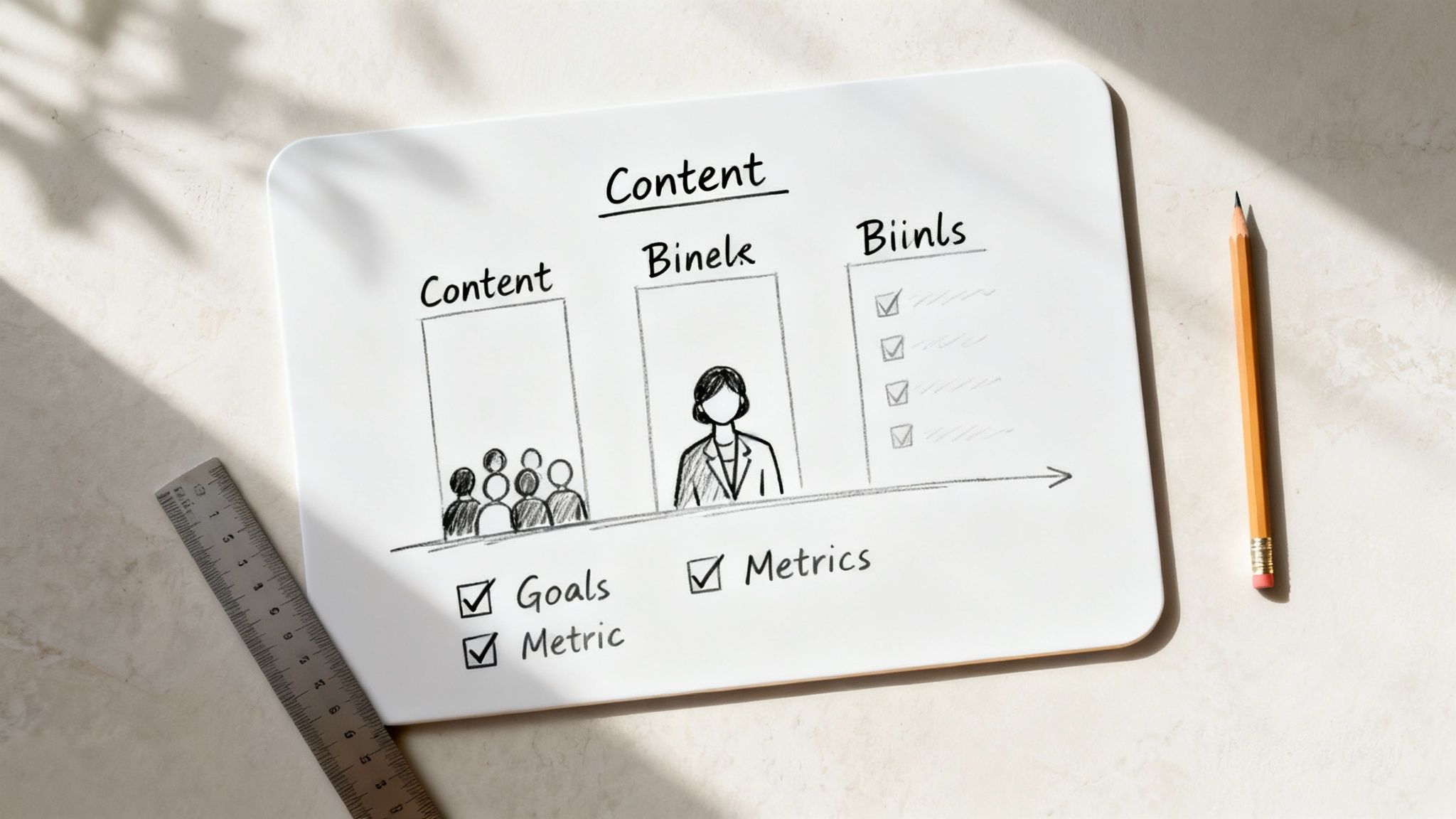 A person strategically placing sticky notes on a clear board, representing the foundational planning phase of a content calendar.