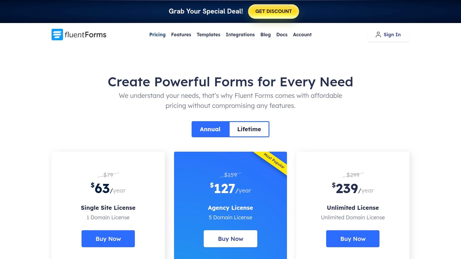 Fluent Forms Pricing Plans