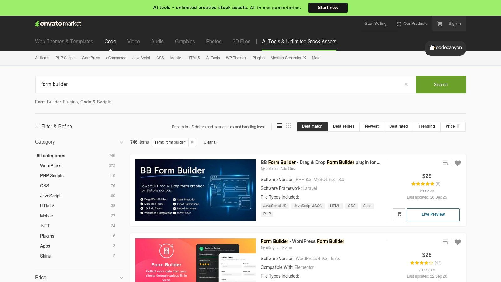 CodeCanyon (Envato) — WordPress Form Builders category