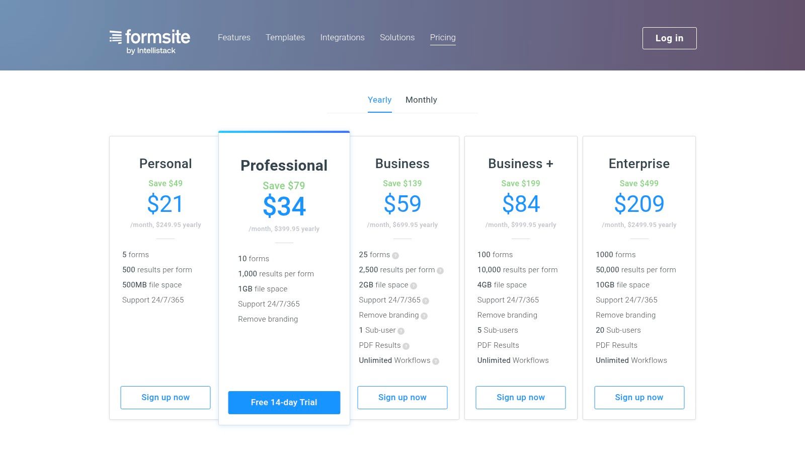 Formsite pricing plans