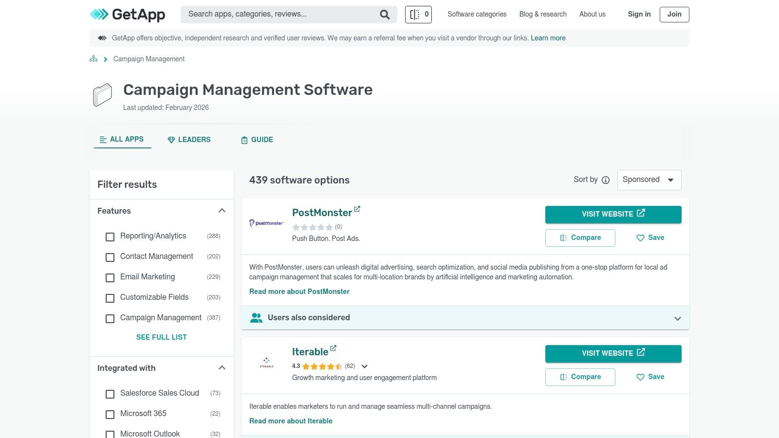 GetApp (Gartner Digital Markets) – Campaign Management category