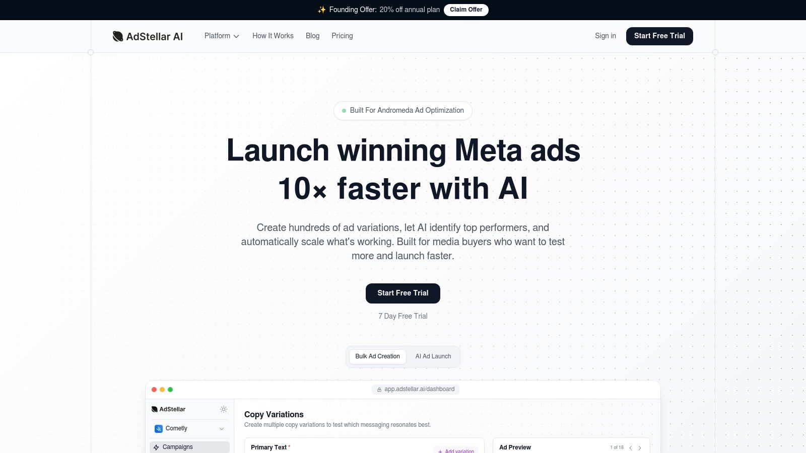 AdStellar AI campaign creation interface