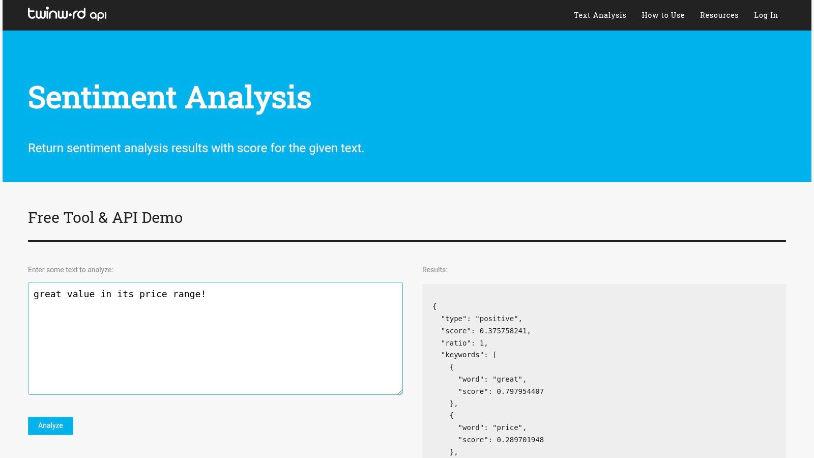 Twinword Sentiment Analysis API