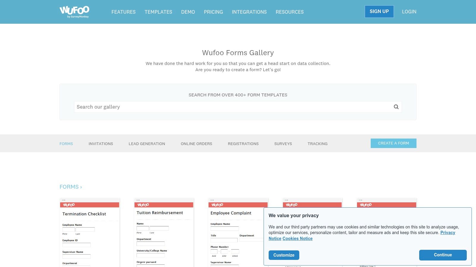 Wufoo's template gallery for intake forms