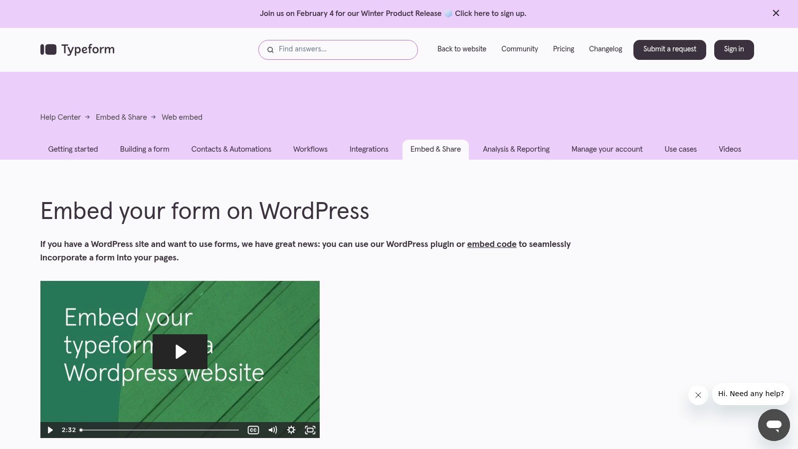 Typeform (WordPress embedding)