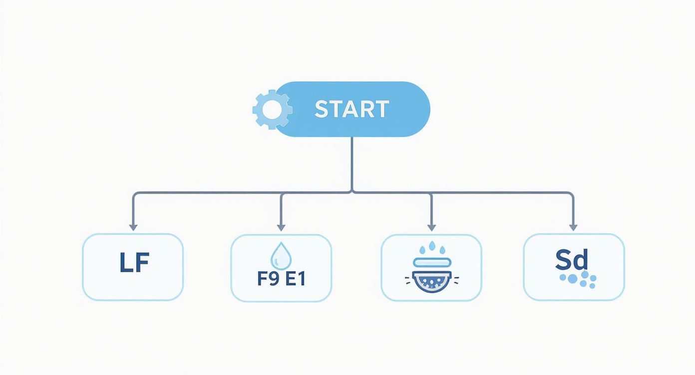 Flowchart diagram showing a 'START' node branching into four different process steps or options.