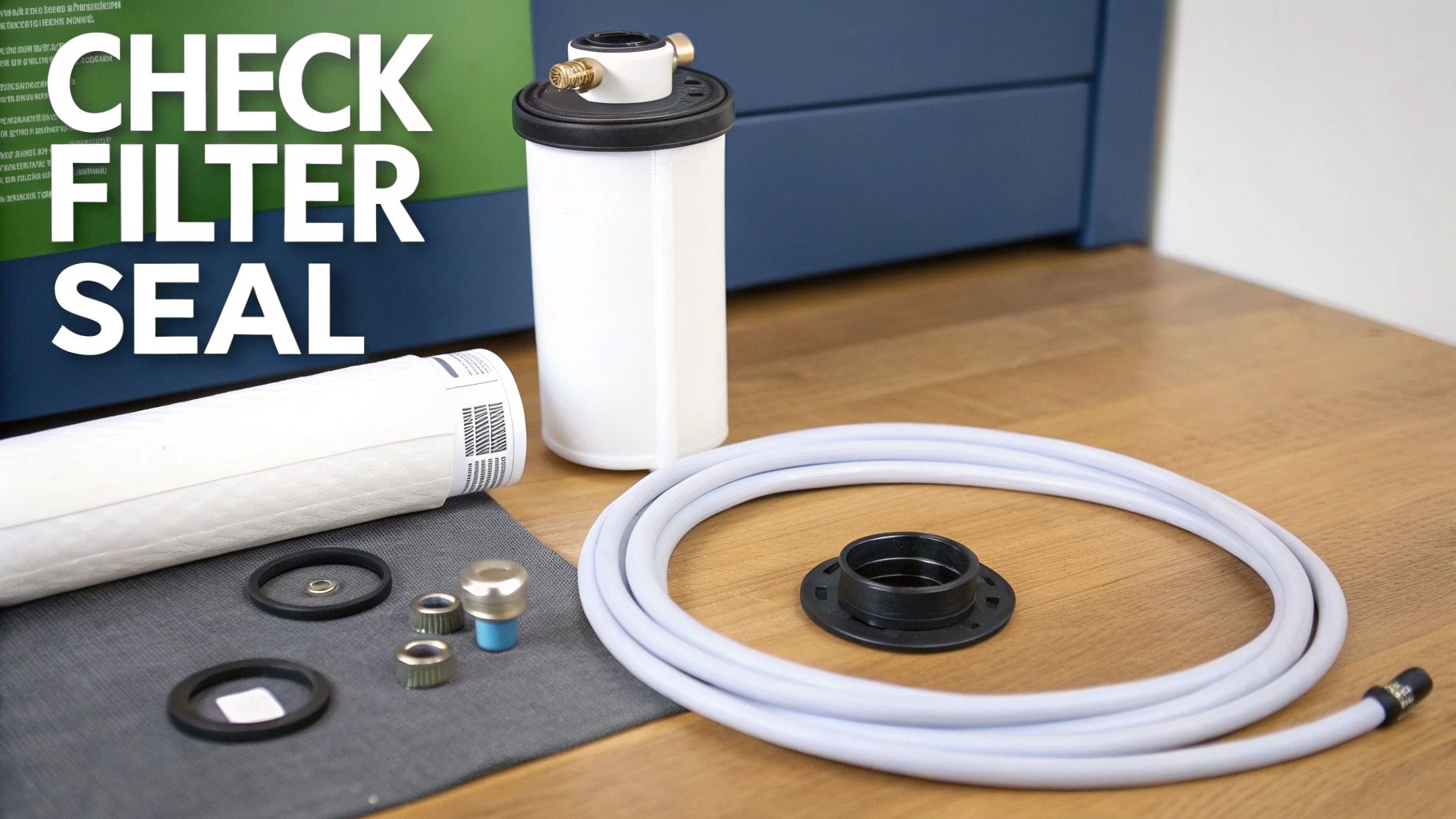 Water filter replacement parts including seals, tubes, cartridges and housing for appliance maintenance