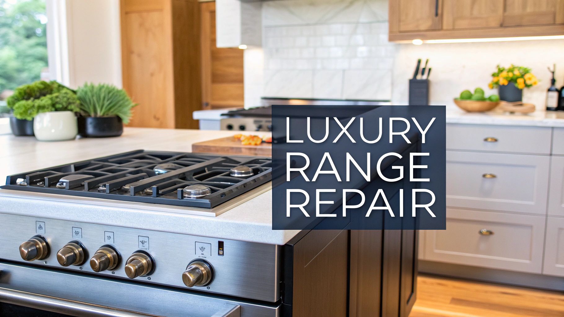 A sleek modern kitchen featuring a luxury stainless steel gas range with a cooktop and elegant decor.