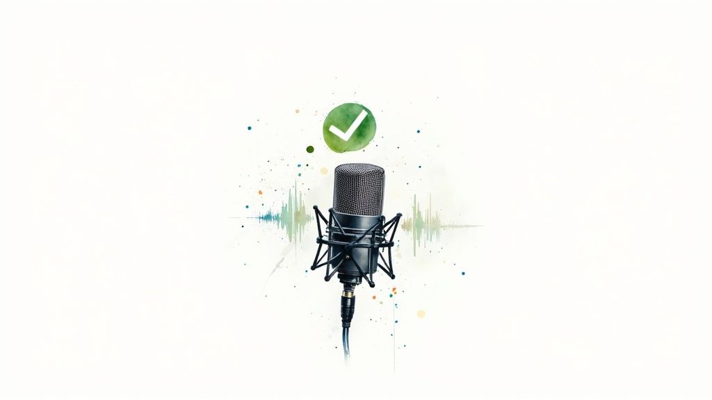 A close-up of a professional studio microphone, symbolizing the importance of high-quality audio input for transcription.