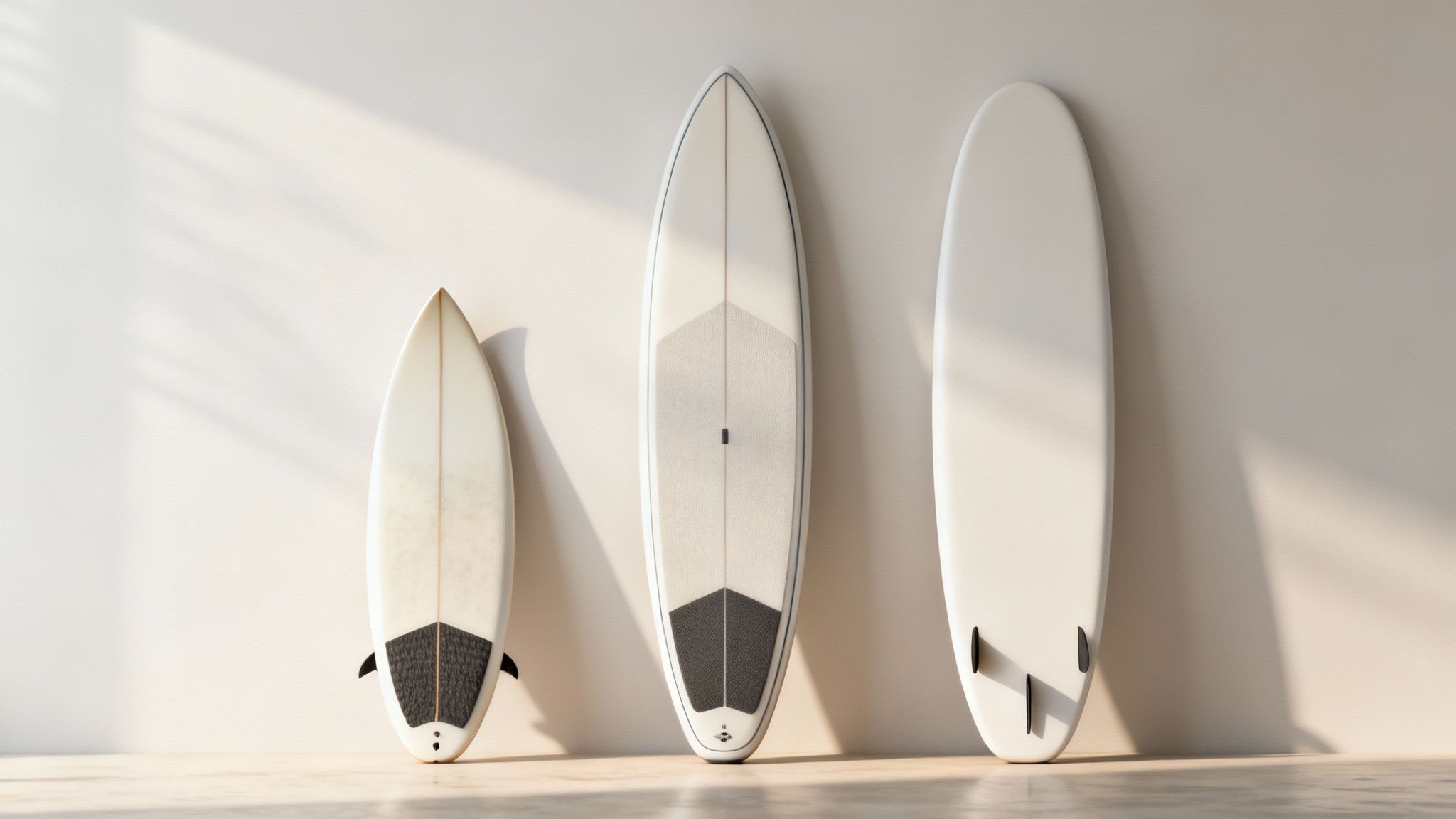 Three paddleboarders on different types of SUPs for various activities