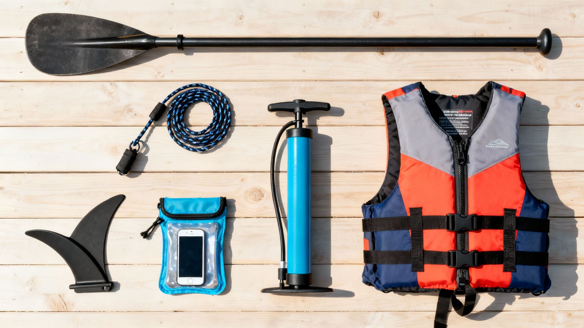 A person unpacking their beginner paddle board kit by the water