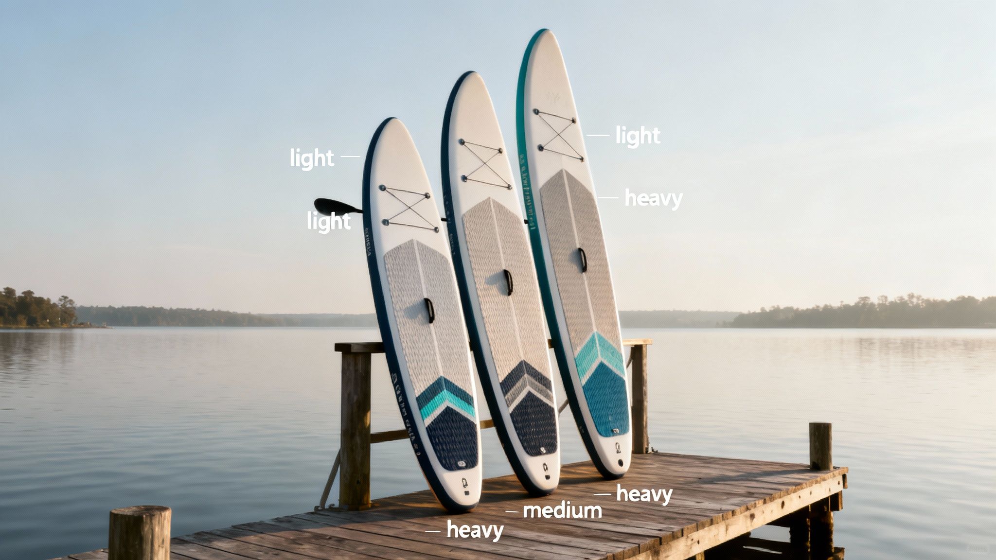 A person paddle boarding on calm water with a scenic mountain backdrop